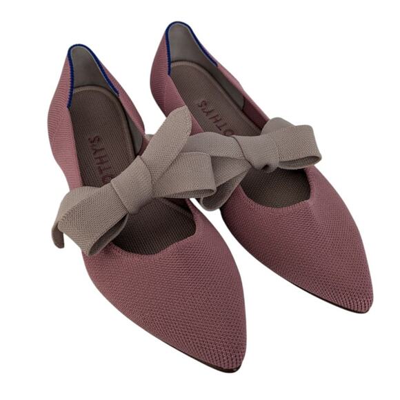 Rothys Pink Rosebud Point Toe Mary Jane Knit Bow Ballet Flats Size 9.5 - Picture 1 of 11